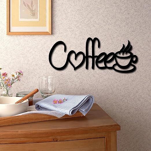 CREATCABIN Laser Cut Wood Letter Sign Coffee Wall Decor Bird Wall Art Wooden Basswood Silhouette Hanging Sculpture Unfinished Decoration for Painting Crafts DIY Home Cafe Bar Gift Black 11.8x4.7Inch