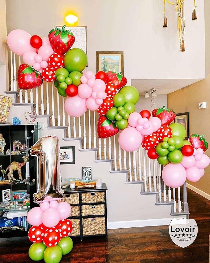 4 Pcs Strawberry Balloons 24 Inch, Fruit Strawberry Balloons Mylar Foil Cute Strawberry Balloons for Fruit Themed Birthday Party Decorations Supplies