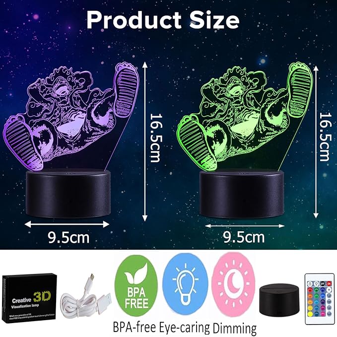 One Piece Luffy Lamp 3D Illusion Zoro Luffy Night Light Children's Touch with Remote Control Bedside Lamp Roronoa Zoro Anime Merch LED Christmas Gifts