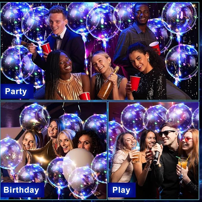 10 Packs LED Light Up Balloons,Transparent Luminous Balloons LED Fairy Lights Bobo Balloons with 3 Meters Lights,Helium Glow Balloons for Birthday,Wedding,Christmas,Party Decor-Multicoloured