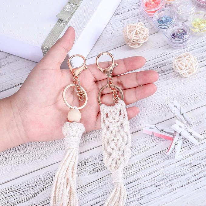 WILLBOND 8 Pieces Mini Macrame Keychains Boho Macrame Bag Charms for Car Key Purse Phone Supplies