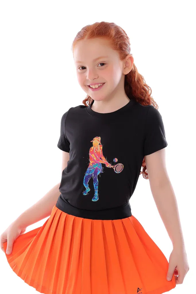 Girls’ Black Half Sleeve Tennis T-Shirt – Breathable Fabric