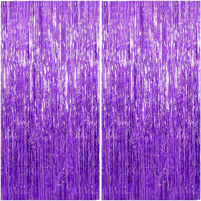 2 Pack Foil Curtain Backdrop Purple Metallic Tinsel Foil Fringe Curtains Photo Booth Props for Birthday Wedding Engagement Baby Shower Bachelorette Christmas Holiday Celebration Party Decorations