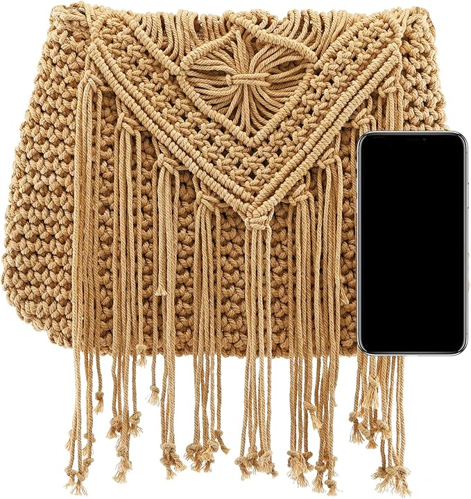 Ayliss Women Handwoven Crossbody Handbag Cotton Crochet Woven Shoulder Handbag Summer Beach Handmade Purse Bag Tassel