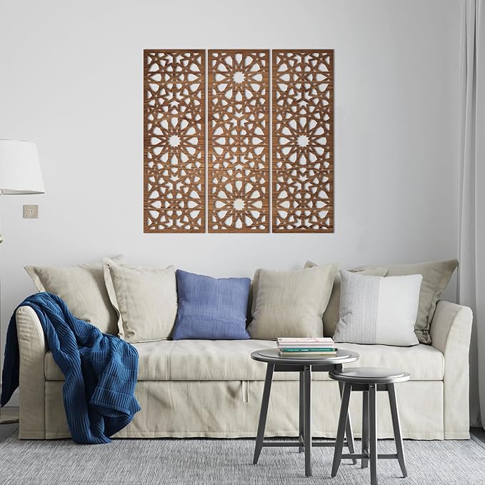 Home gallery Decorative arabesque style wooden wall Art 3 panels 80X80 cm Brown