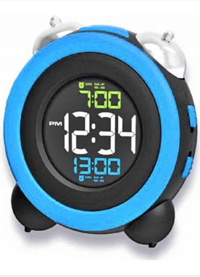 Generic Digital Alarm Clock With Different Alarm Times Led Light Button Blue