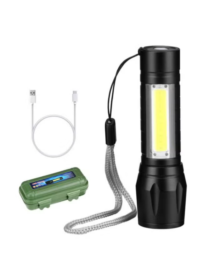 Generic Mini 3 Mode XPE COB Rechargeable LED Flashlight Torch With Box Black 10.1cm