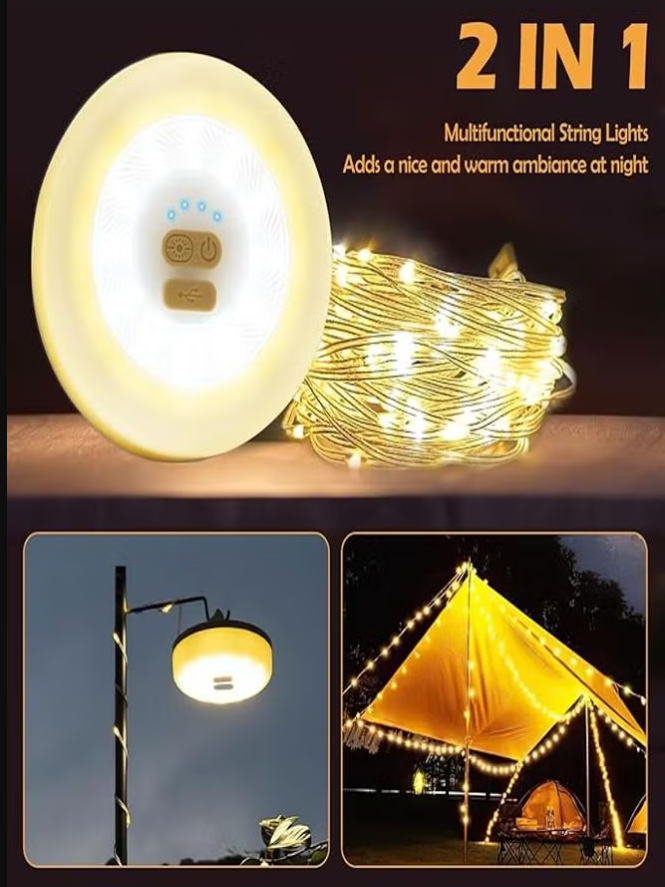 Generic LED Porch Garden Lights: 10M Collapsible Outdoor Camping Light - Rechargeable Battery Powered Outdoor Camping Light Portable Weatherproof Tent Lights