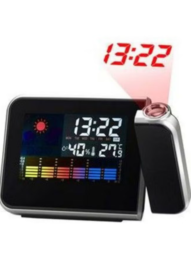 Generic Digital Lcd Screen Led Projector Alarm Clock Weather Station Black