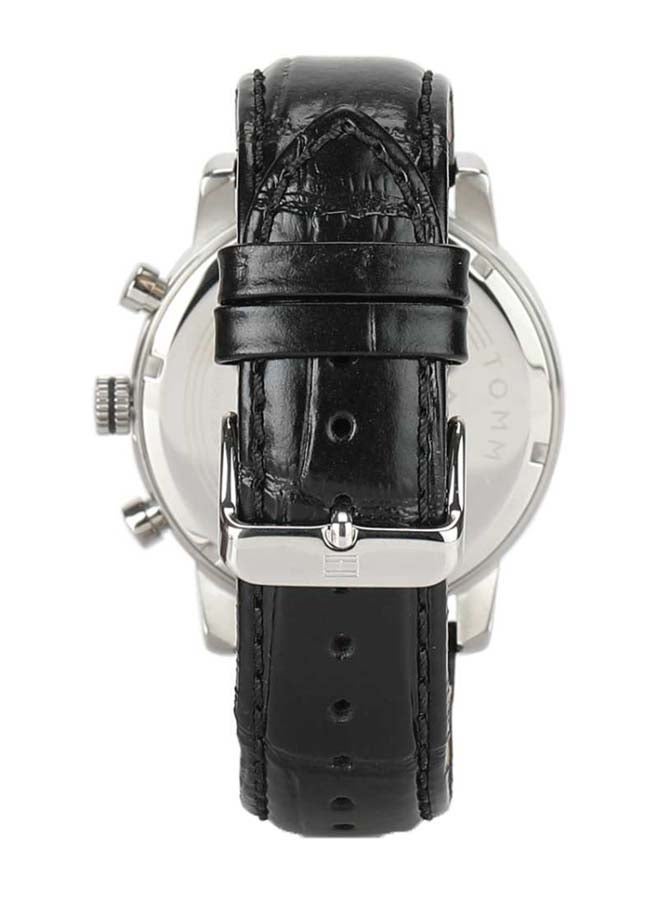 TOMMY HILFIGER Men's Kane Round Shape Leather Band Analog Wrist Watch 44 mm - Black - 1791401