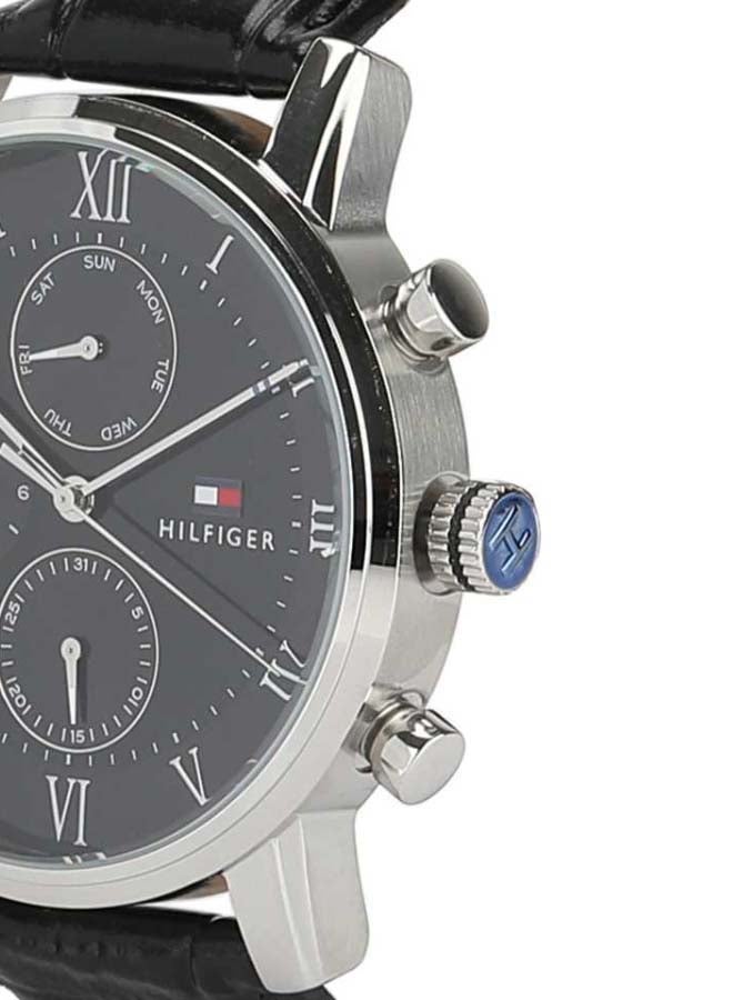 TOMMY HILFIGER Men's Kane Round Shape Leather Band Analog Wrist Watch 44 mm - Black - 1791401