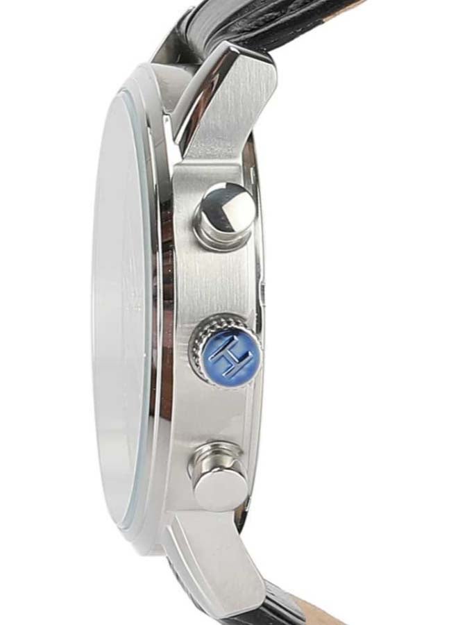 TOMMY HILFIGER Men's Kane Round Shape Leather Band Analog Wrist Watch 44 mm - Black - 1791401