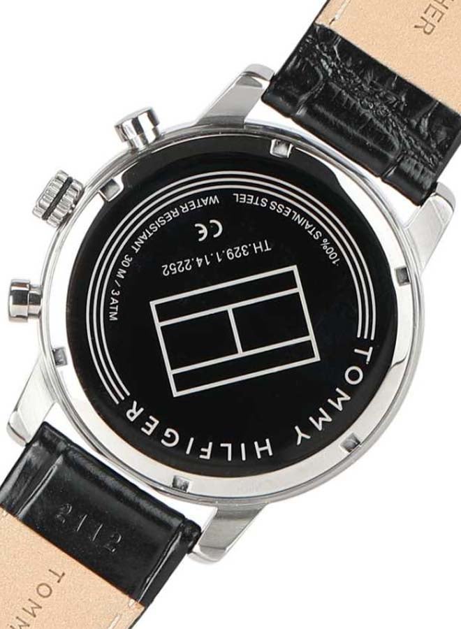 TOMMY HILFIGER Men's Kane Round Shape Leather Band Analog Wrist Watch 44 mm - Black - 1791401