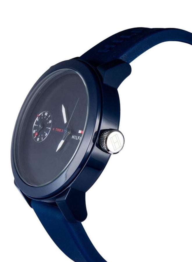 TOMMY HILFIGER Men's DENIM Round Shape Silicone Strap Analog Wrist Watch 44 mm - Blue - 1791325