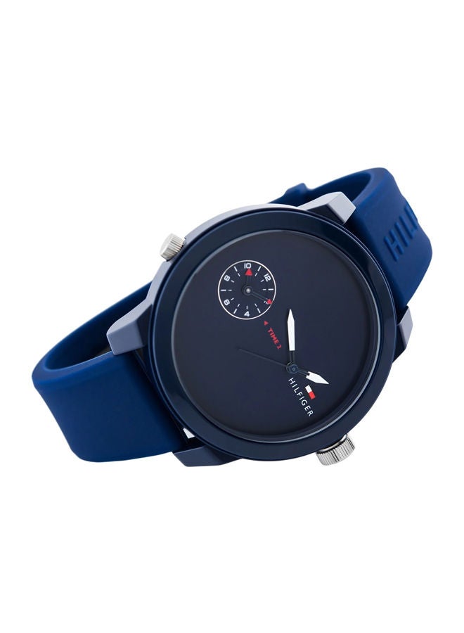 TOMMY HILFIGER Men's DENIM Round Shape Silicone Strap Analog Wrist Watch 44 mm - Blue - 1791325