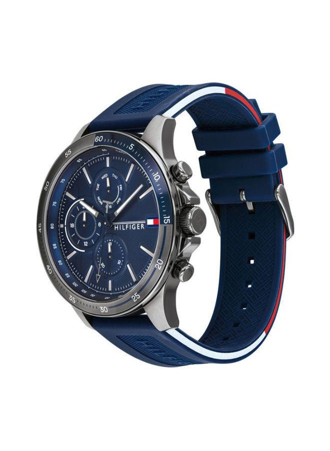 TOMMY HILFIGER Men's Round Shape Silicone Strap Analog Wrist Watch 46 mm - Blue - 1791721