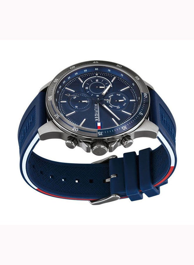 TOMMY HILFIGER Men's Round Shape Silicone Strap Analog Wrist Watch 46 mm - Blue - 1791721