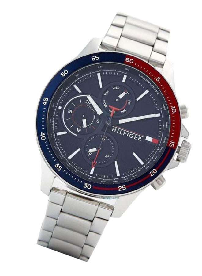 TOMMY HILFIGER Men's Bank Round Shape Stainless Steel Chronograph Wrist Watch 46 mm - Silver - 1791718