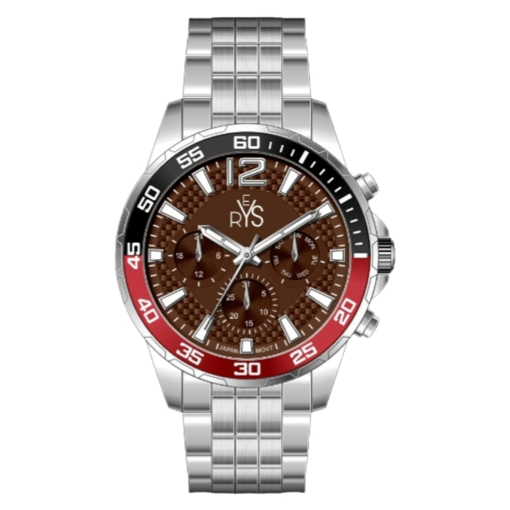REYS WATCH WATCH-MEN-STAINLESS STEEL-SILVER AND BROWN R2028-SC