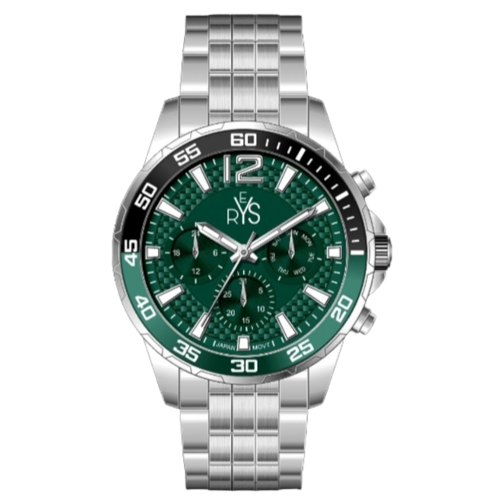 REYS WATCH WATCH-MEN-STAINLESS STEEL-SILVER AND GREEN R2028-SGN