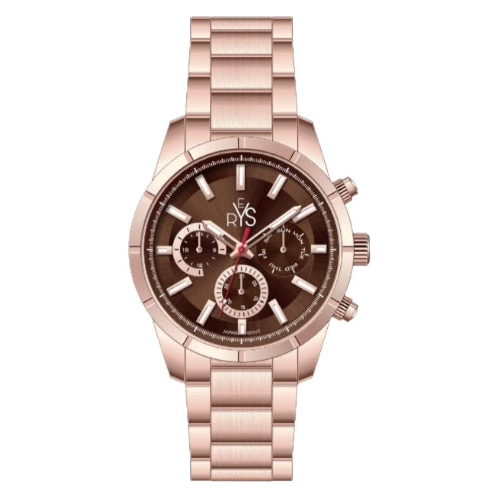 REYS WATCH WATCH-MEN-STAINLESS STEEL-ROSE GOLD AND BROWN R2026-RC
