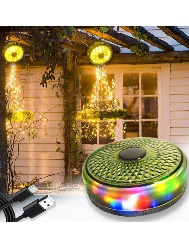 Generic 2 in 1 Camping String Lights Outdoor Lights with 8 Lighting Modes RGB USB Charging Rechargeable Camping Lantern for Patio 10m