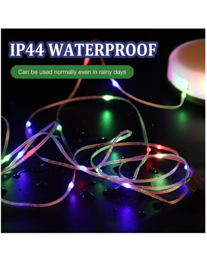2 in 1 Rechargeable Camping Light String, 2000mAh Outdoor Waterproof Portable and Storable with 5 Modes 10m Length, Retractable LED String Lights for Tent