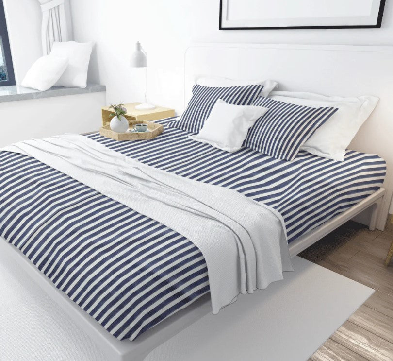 Printed, Fitted bed sheet set- Blue Stripe