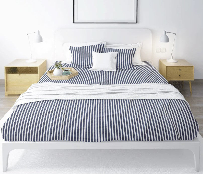 Printed, Fitted bed sheet set- Blue Stripe