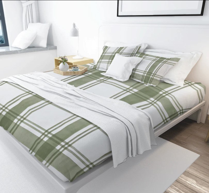 Printed, Fitted bed sheet set- Green Plaid