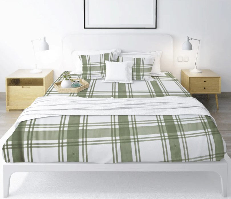 Printed, Fitted bed sheet set- Green Plaid