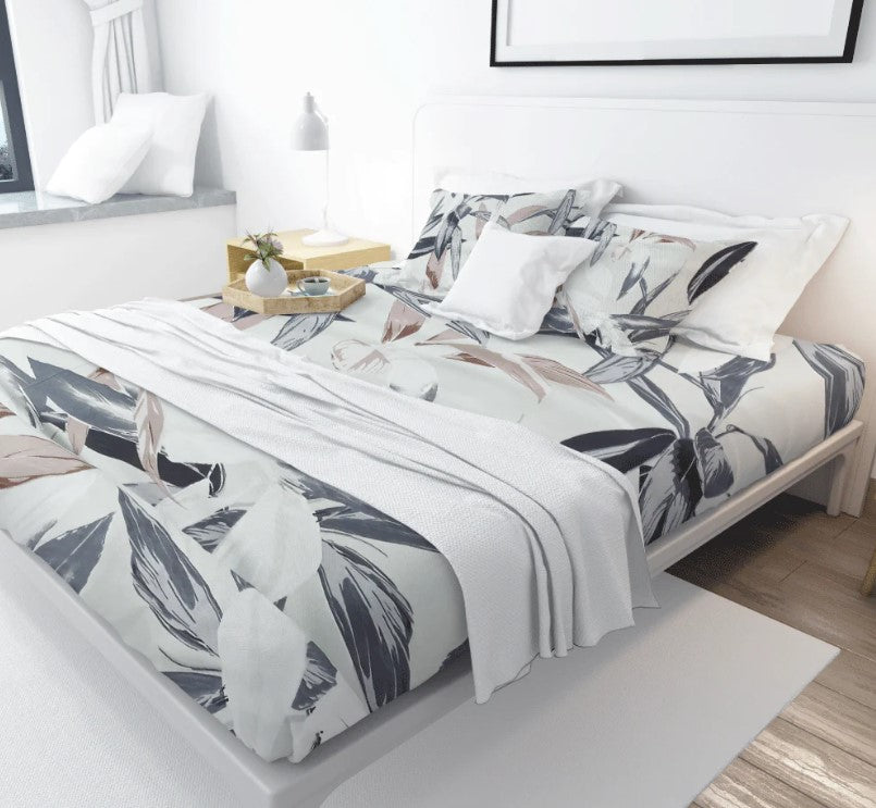 Printed, Fitted bed sheet set- Big Leaves