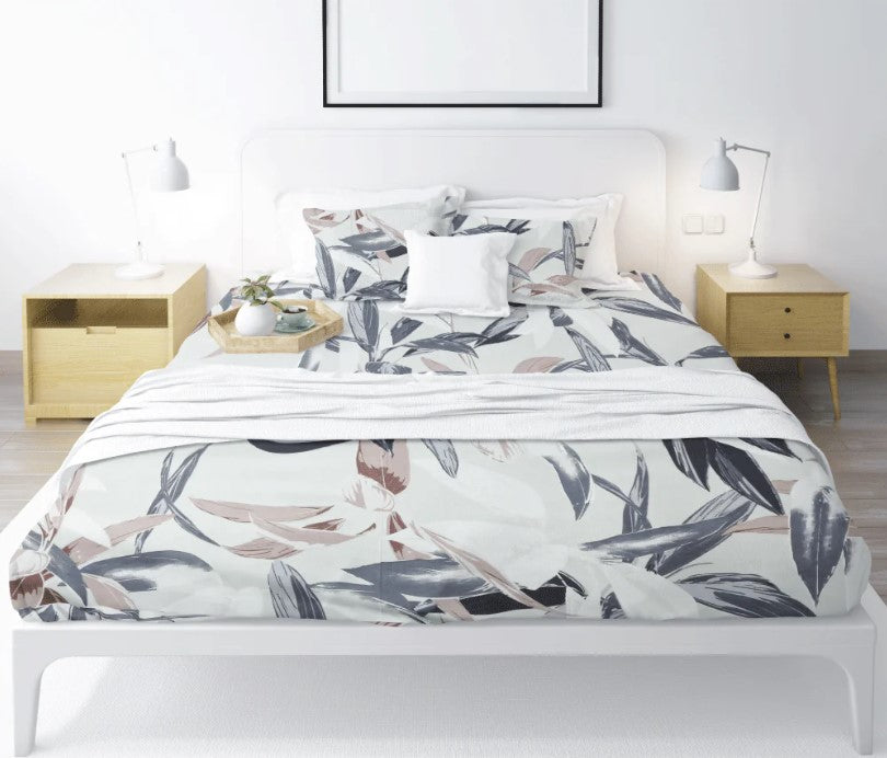 Printed, Fitted bed sheet set- Big Leaves