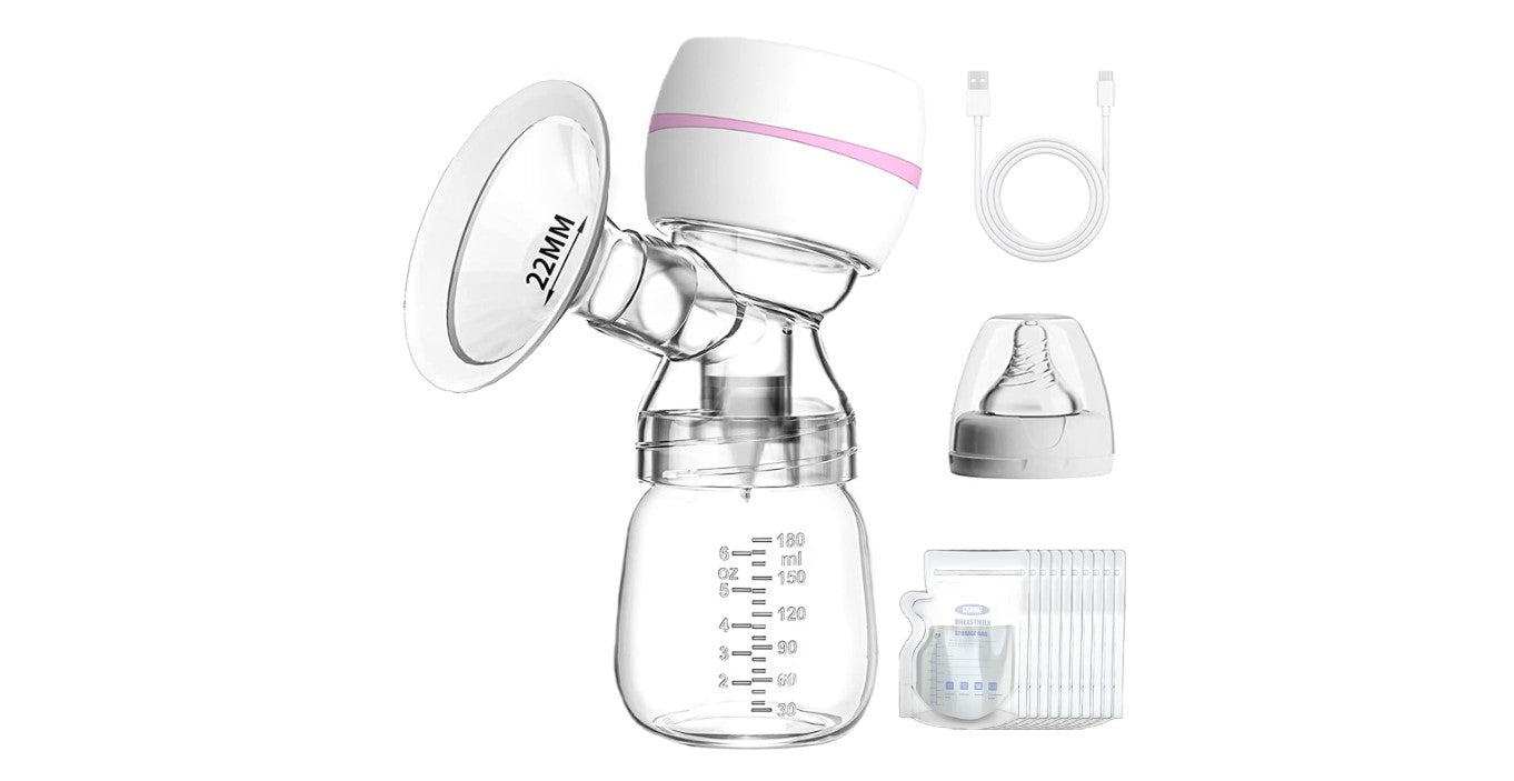 Portable Electric Breast Pump, Silent Single Breast Pump. 10 Breast Milk Fresh Bags, 3 Pumping Modes and 9 Intensity Levels, LED Display, Milk Pumping