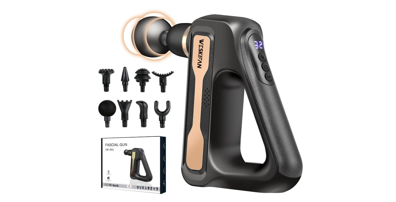 Massage Gun Deep Tissue Handheld with 32 Speed Levels 8 Massage Heads LCD Display Quiet Powerful Percussion Fascia Gun for Sports Pain Relief Fitness Recovery