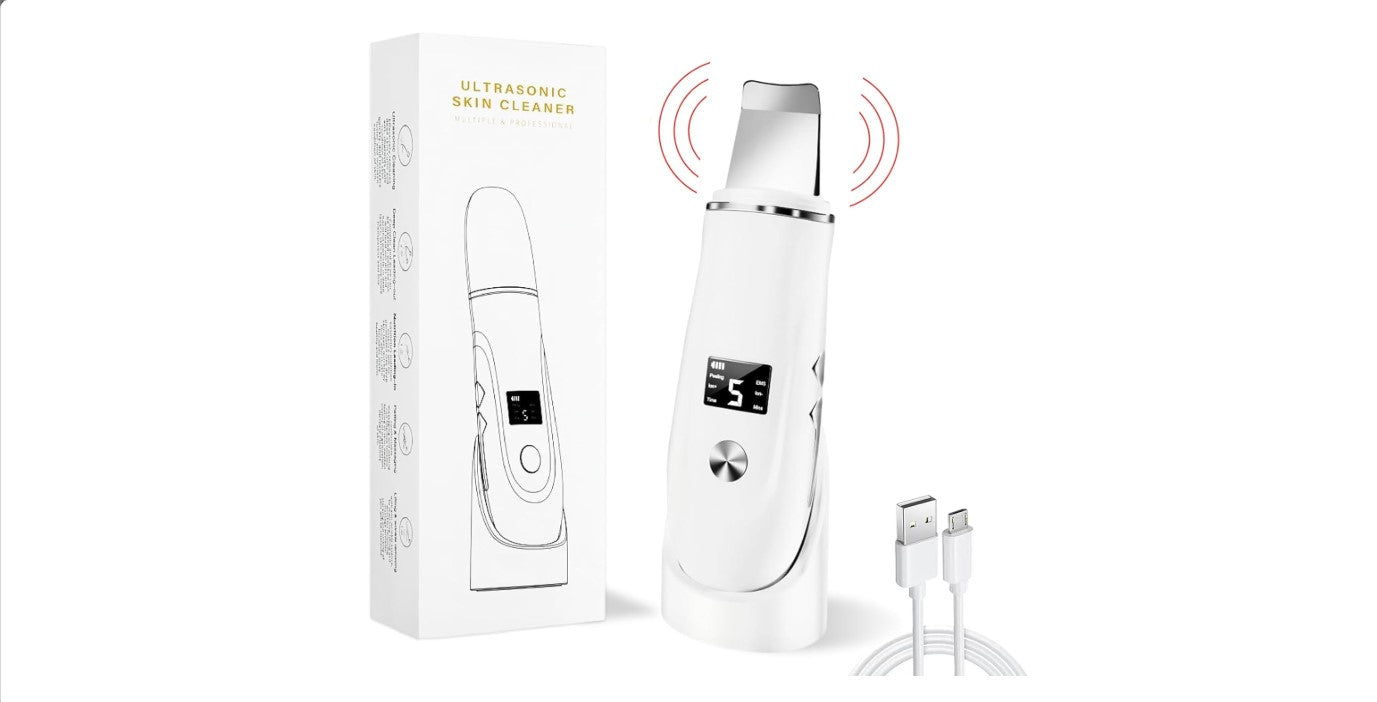 Beauenty Ultrasonic Skin Scrubber Face Spatula, Skin Spatula Pore Cleaner, Skin Dirt Blackhead Remover Tools for Facial Deep Cleansing - 4 Modes (B)