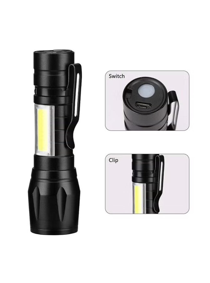 Generic Mini 3 Mode XPE COB Rechargeable Pocket Clip LED Flashlight Torch With Box Black 10.1cm