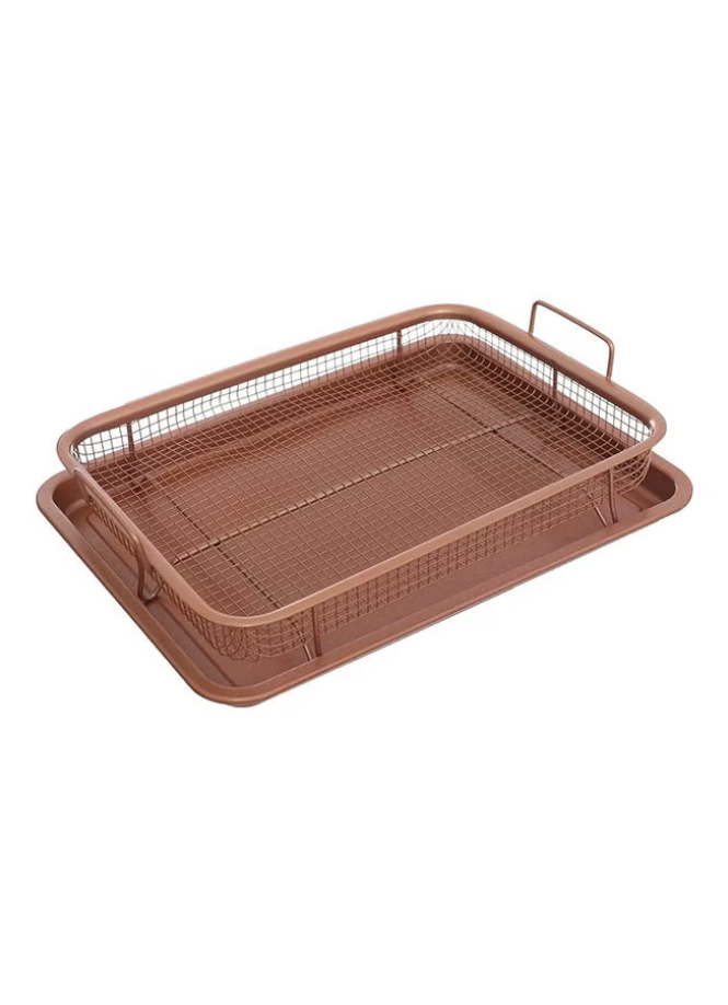 Rectangular Coppery Crispy Tray Set Of 2 Pieces (Non Stick Basket - Serving Tray) Perfect For Oven - Copper
