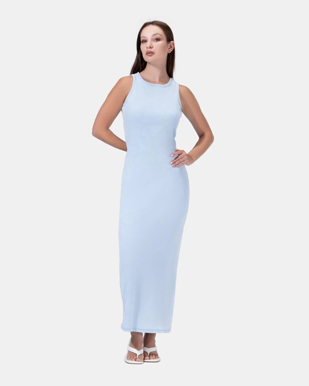 WASHED BABY BLUE BASIC DRESS