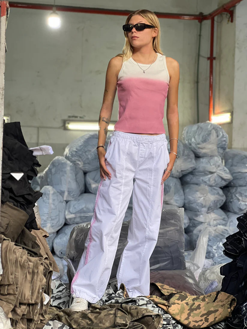 Parachute white pants with pink lines