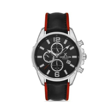 Daniel Klien Casual Watch With Leather Strap For Men Chronograph 45 mm Black Red - DK.1.13277-1