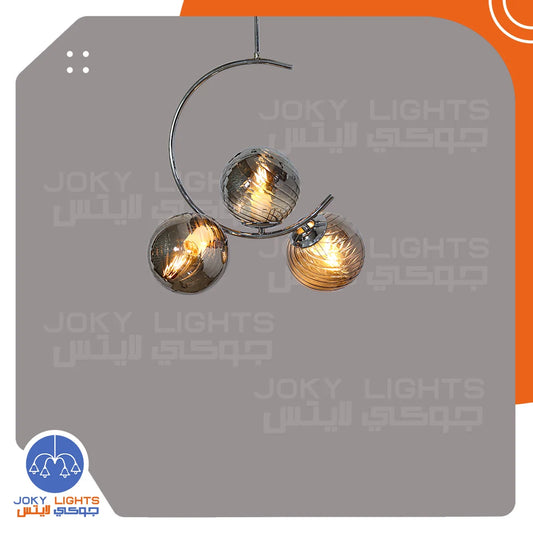 Three glass crescent ceiling light - shiny silver - code :074