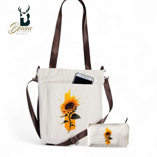 Girls' Tote Bag For University And Daily Use - Beige With Free Pencil Case-35