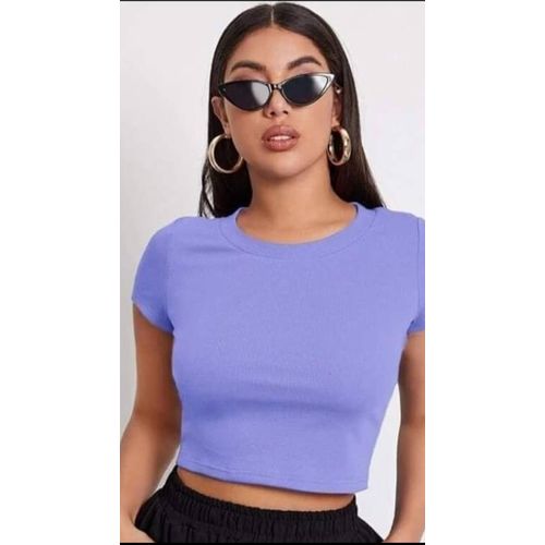 Martina Store Women's T-shirt Made Of Ribbed Cotton - Baby Blue