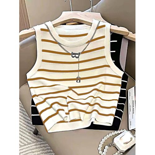 Martina Store Women's T-shirt Made Of Ribbed Cotton - Brown & White