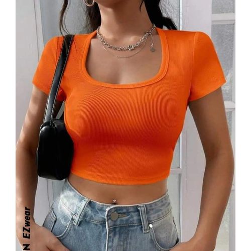 Martina Store Women's T-shirt Made Of Ribbed Cotton - Orange