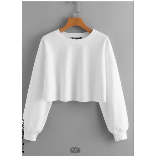 Martina Store Stylish Women Short Hoodie Round Neck - White