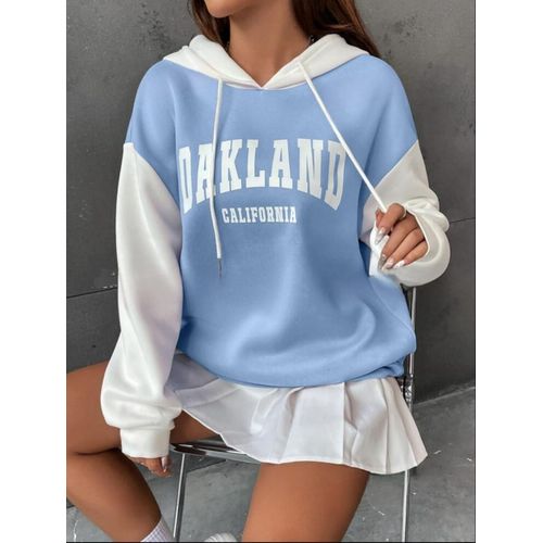 Martina Store Stylish Women Hoodie ( OAKLAND ) - Baby Blue & White