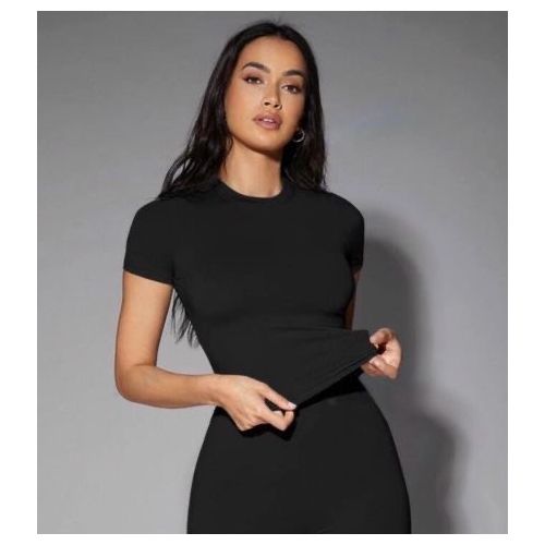 Martina Store Basic Round Neck Half Sleeves - Black