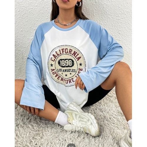 Martina Store Stylish Women Hoodie Autumn Material - Sky Blue & White